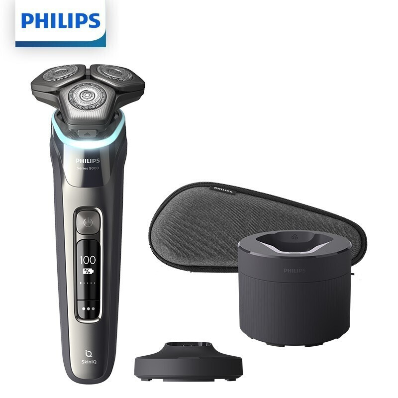 飞利浦(PHILIPS)电动剃须刀旋护9系Pro+经典版 SkinIQ智能光感刮胡刀配无线清洁中心送老公S9936标配