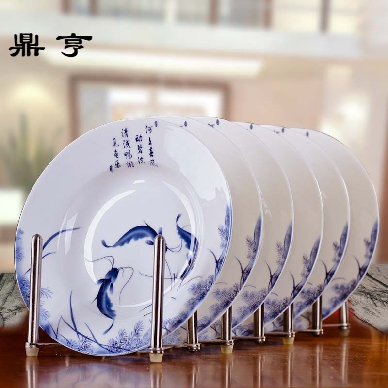 鼎亨景德镇8英寸骨瓷菜盘子 青花瓷碟子陶瓷盘釉中彩餐具深盘套装