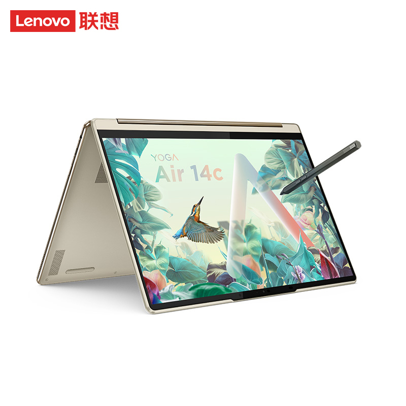 联想Yoga Air14c 2022 14英寸轻薄可翻转笔记本电脑(12代i7-1280P 16G 1TB 2.8K 90Hz OLED 广色域 触控屏 取色笔)曦光金高清大图