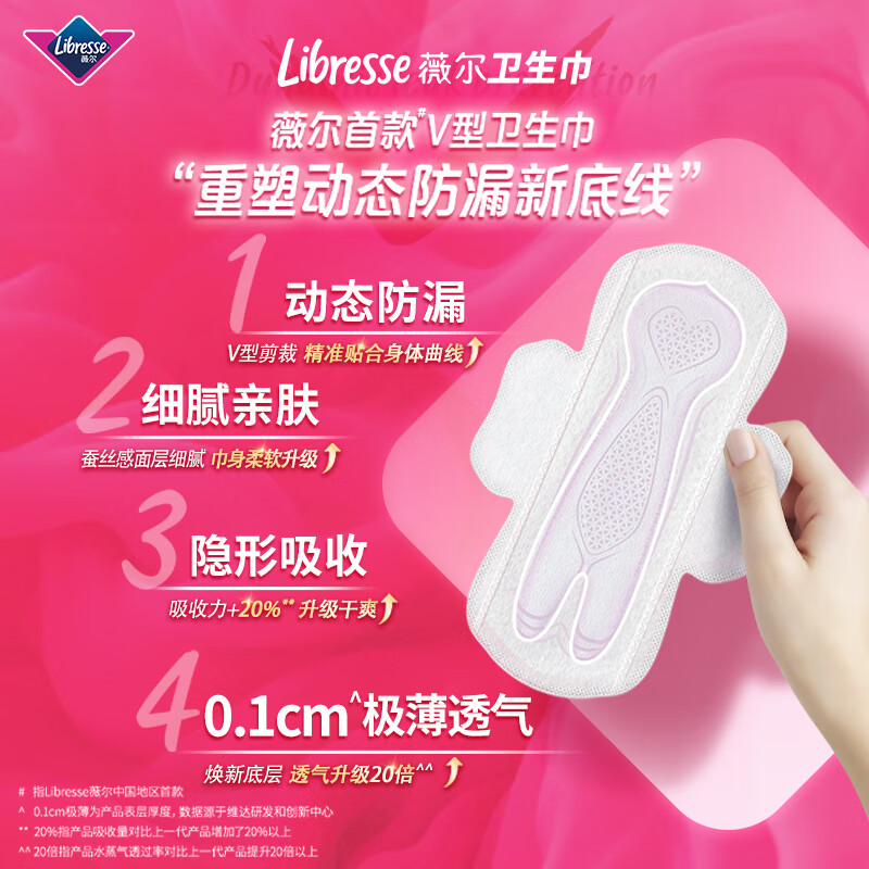 薇尔卫生巾姨妈巾日用卫生巾V感系列285mm*8 超薄透气 柔软亲肤不反渗高清大图