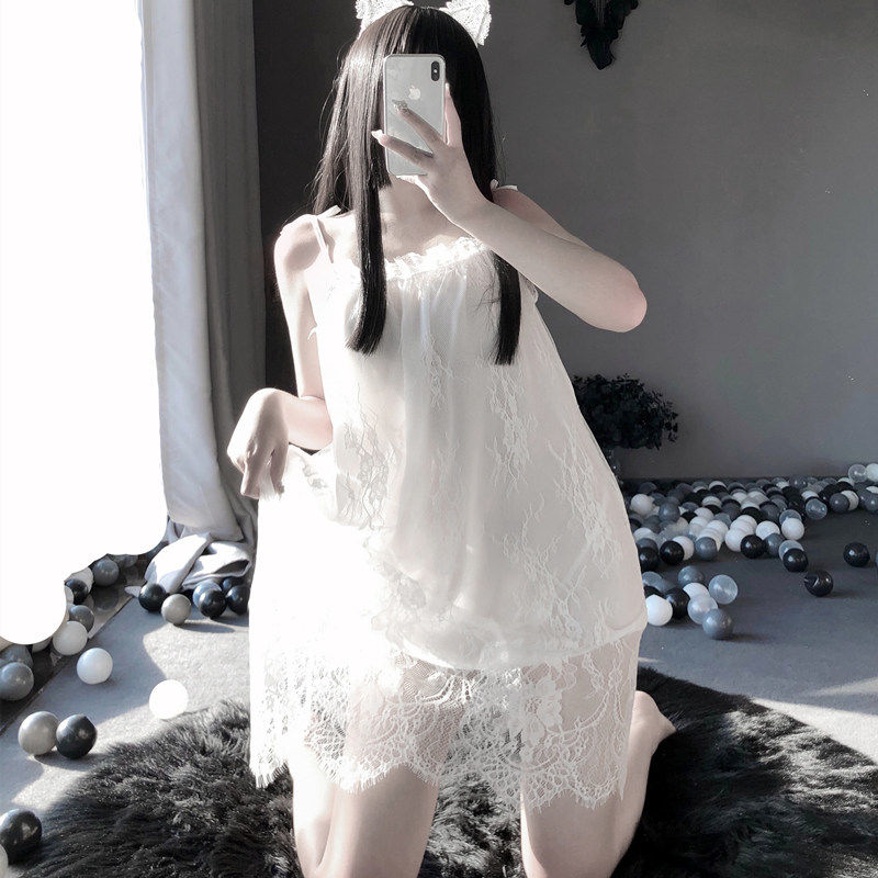 白色仙女睡裙[含睡裙 t裤] 均码 性感情趣内衣骚蕾丝睡衣超骚床上火辣