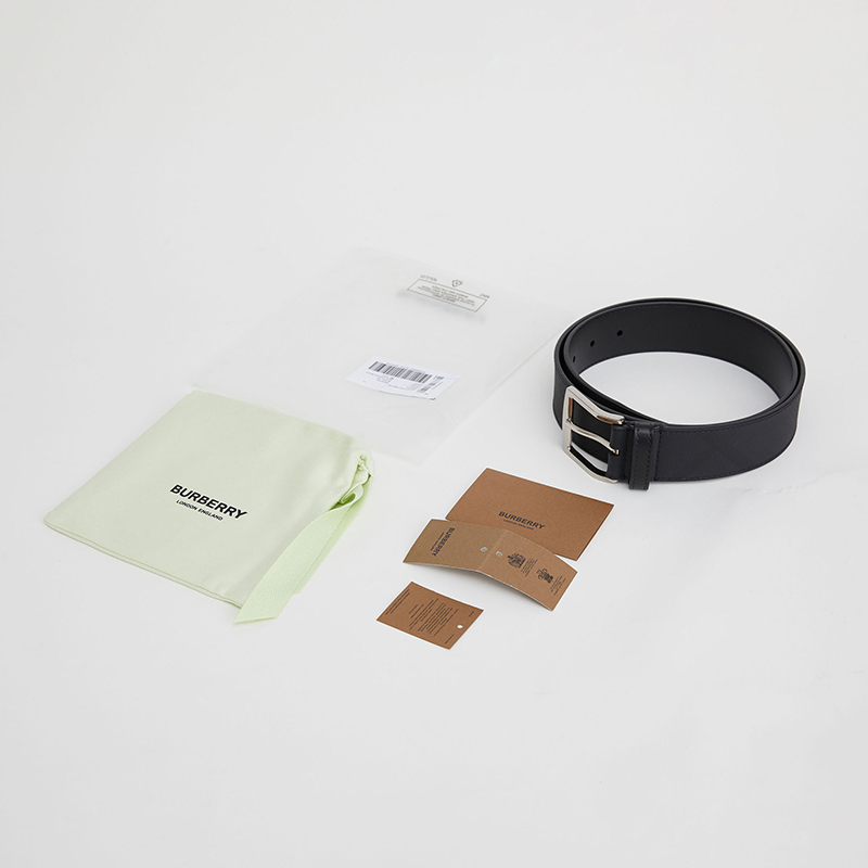 [20春夏新品] BURBERRY/博柏利 男士环保帆布格纹腰带 黑色100