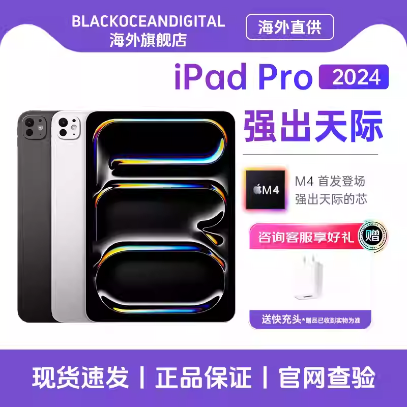 苹果 Apple 2024款 iPad Pro 11英寸 256G WIFI版 苹果平板电脑 白色 国际版
