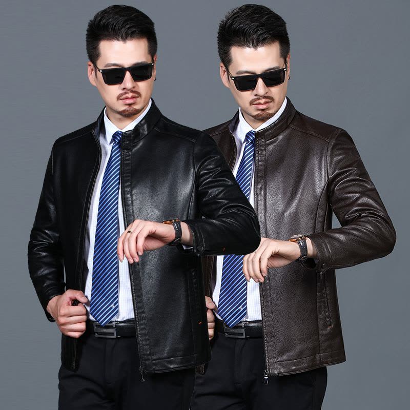 免费试穿 海宁真皮衣男春秋装加绒外套翻领百搭休闲皮夹克4050岁爸爸60衣服大码2024新款外套潮海宁软皮夹克大码男装图片