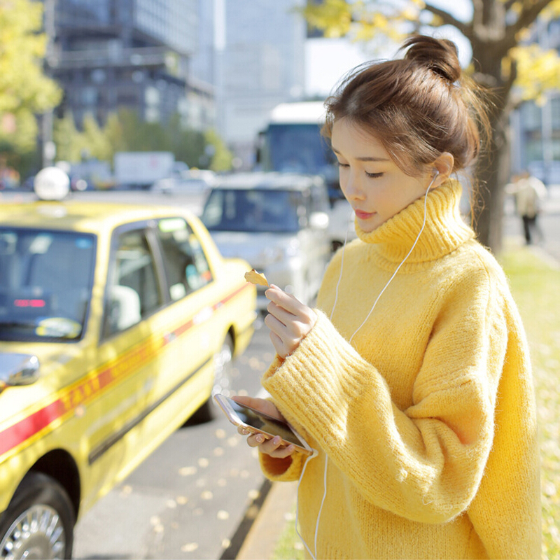 毛衣女士2017秋冬季加厚高领针织羊绒宽松原宿套头外套女中长款