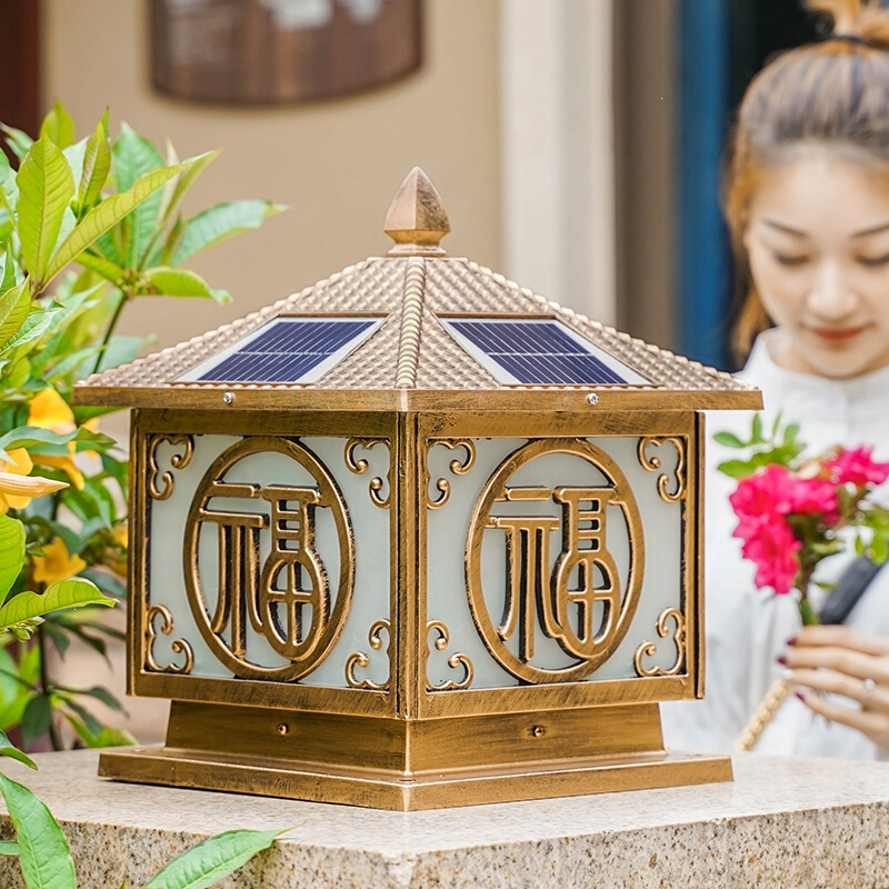 太阳能柱头灯花园庭院灯别墅墙头古达围墙大门灯家用户外防水门柱灯