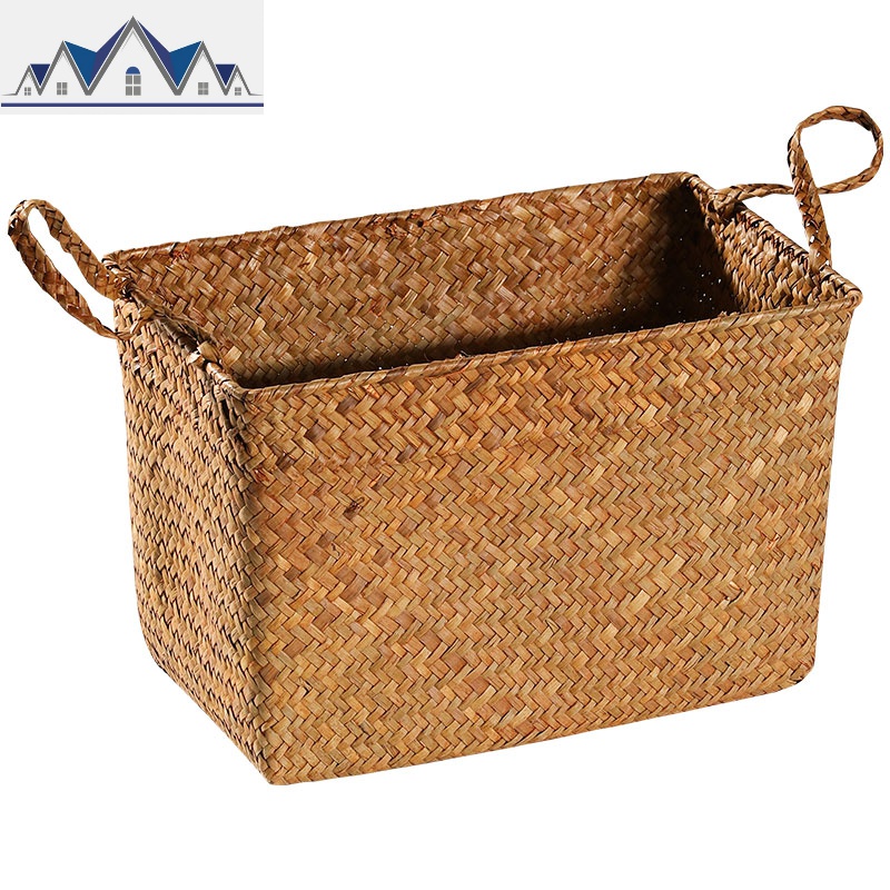 KENS编杂物收纳篮 遥控器收纳筐 花盆 圆形小收纳桶插花篮 三维工匠 长方提绳款中号