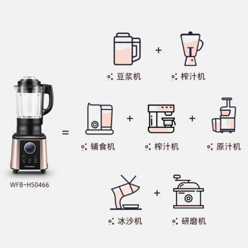 西屋(WESTINGHOUSE)破壁机多功能降噪真空料理机智能预约辅食机豆浆 WFB-HS0466高清大图