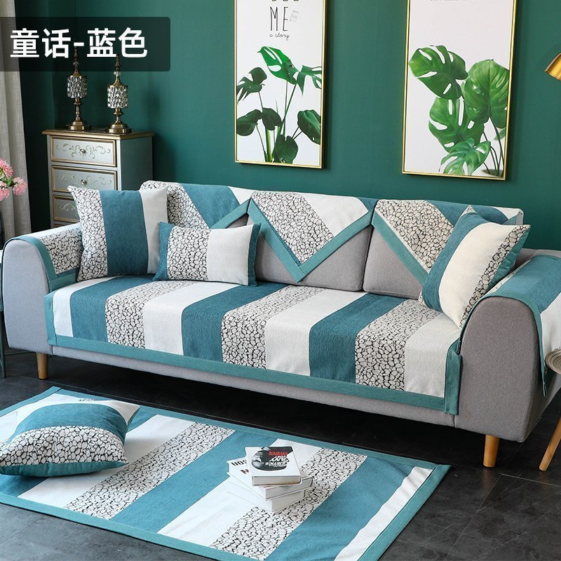 家柏饰(CORATED)沙发垫 四季通用防滑沙发巾盖布北欧简约加厚 沙发套全包套罩 童话-蓝色 90*70cm