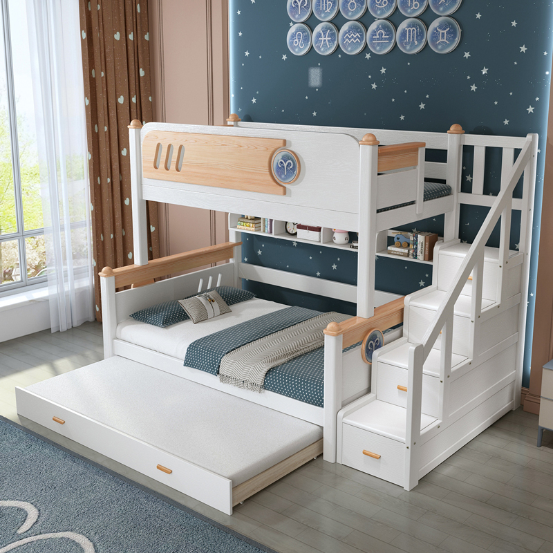 百冠环球 简约实木上下床双层床可拆分儿童床小户型胡桃木上下铺木床