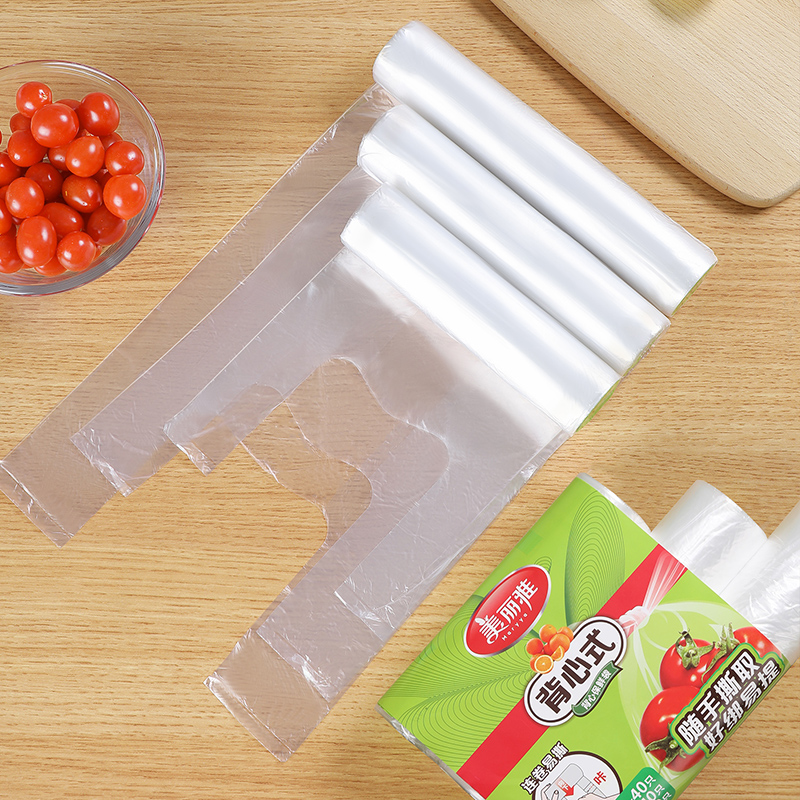 美丽雅 一次性连卷式背心保鲜袋食品级 三合一120只 加厚耐用食物分装袋 88160高清大图