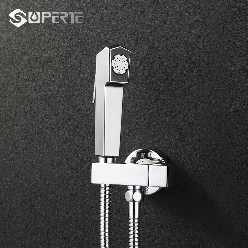 舒美特厨具(SUPERTE) 方形喷枪 卫生间全铜即压清洁器 净身妇洗器 三通增压喷枪套餐 挂墙式单孔 拉丝