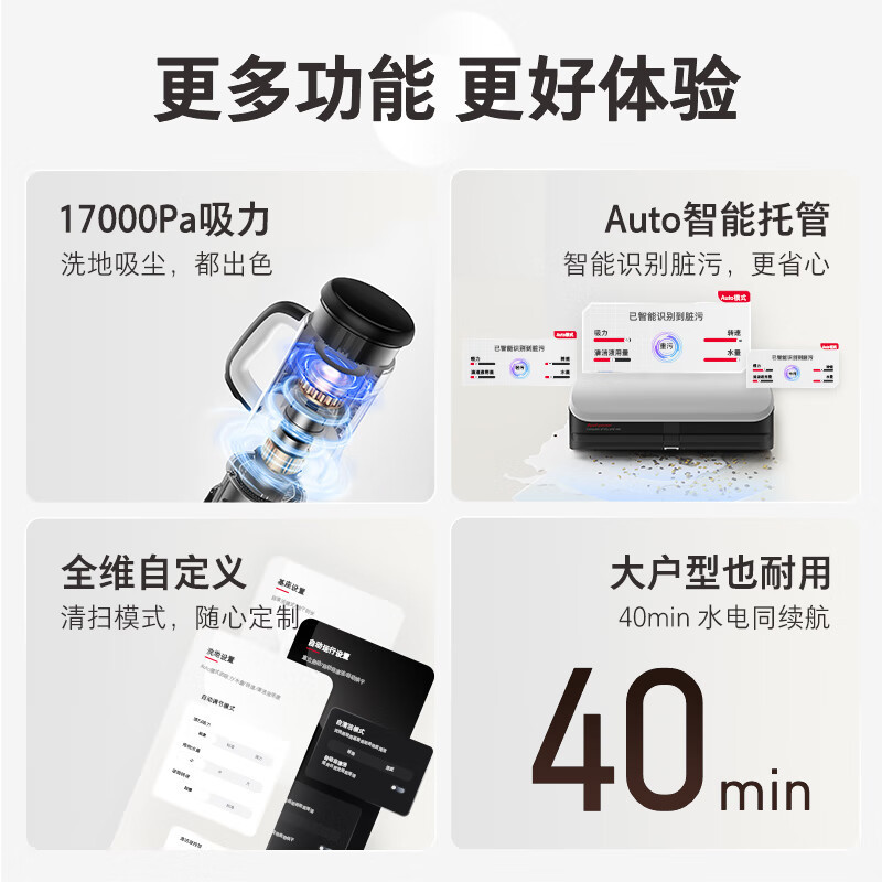 石头-B 智能洗地机 家用扫地吸尘除螨洗拖一体拖地机 双刷无线洗地机 随手吸 A10 Ultra 黑色