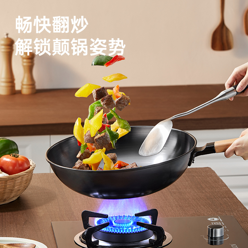 炊大皇炒锅32cm无涂层老式铁锅家用爆炒不易生锈不粘精铁锅带盖CG32SW-1高清大图
