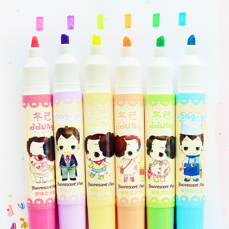晨光文具香味荧光笔冬己可爱卡通记号笔标记笔 12支/盒