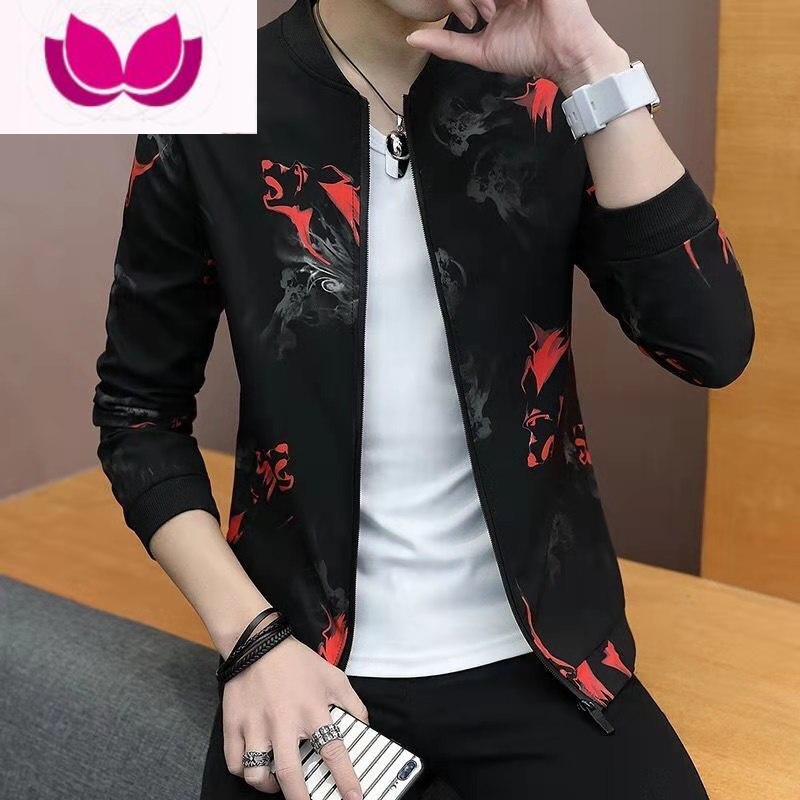 七斓男士外套2023新款韩版潮流男装衣服棒球服上衣休闲秋装夹克 云烟红 L