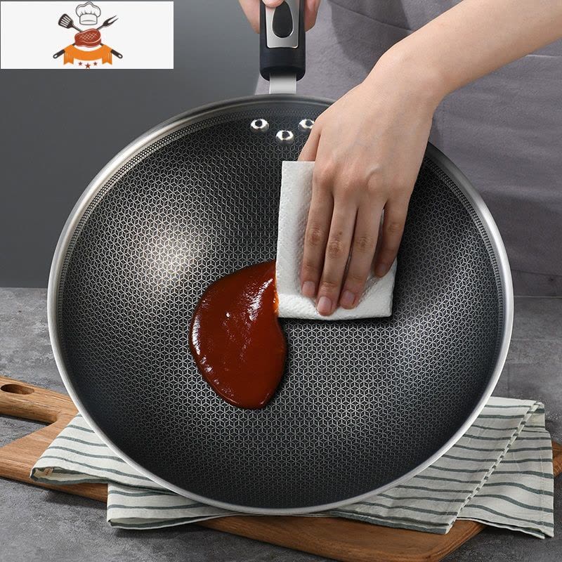 不粘锅炒锅家用316不锈钢炒菜锅无油烟电磁炉煤气灶用炒锅 敬平 30cm,316L双面屏标准款图片