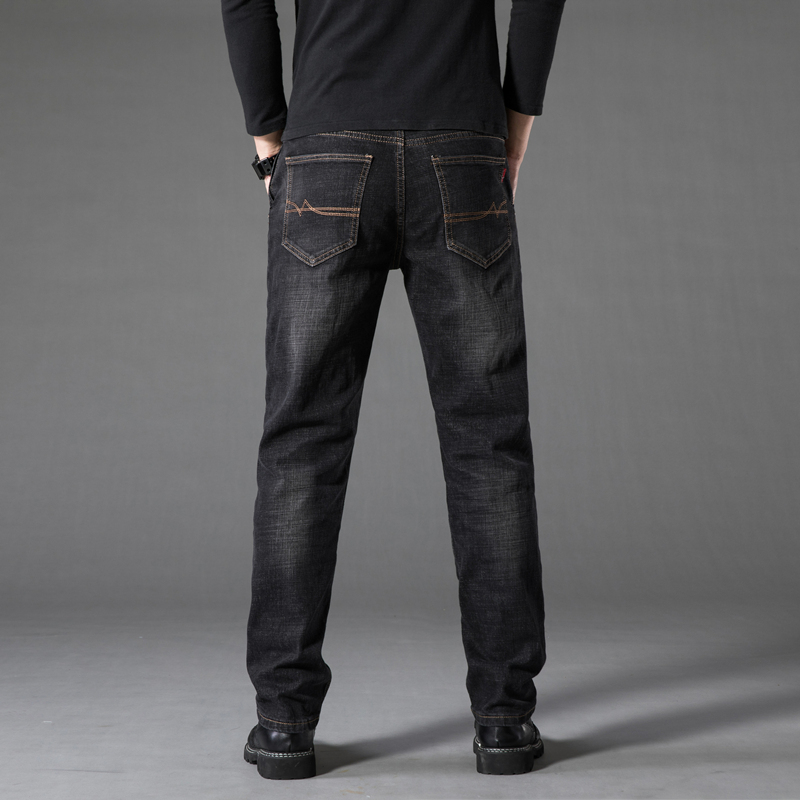 shang防盗款男士牛仔裤秋季加大码高腰宽松直筒弹力胖子黑灰色牛仔裤