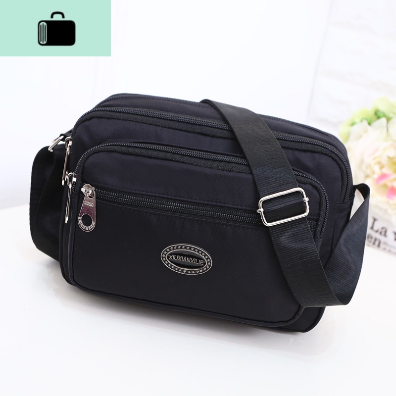 新款韩版斜挎包女帆布尼龙女包中年妈妈单肩包斜挎收钱生意包女包NEW LAKE女士单肩包 黑色宽24高17厚6