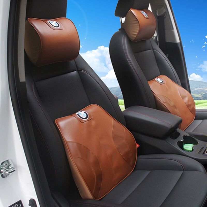 适用于宝马头枕腰靠5系3系G/1/7系X1/X3/X5/X6汽车颈枕BMW真皮记忆棉靠垫