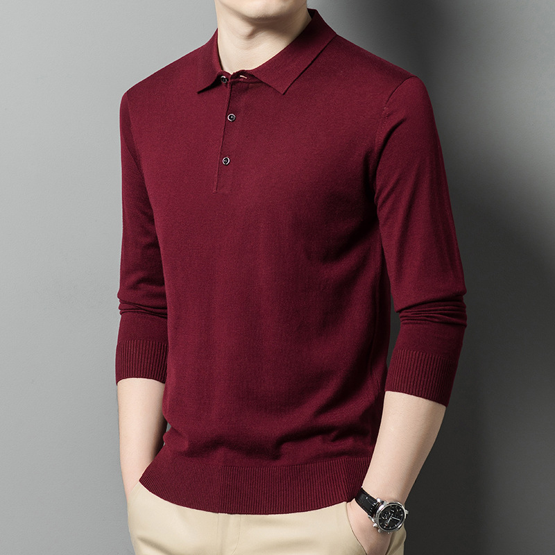 啄木鸟精纺80支羊毛衫春秋新款中年男士毛衣翻领长袖羊绒衫针织衫高清大图