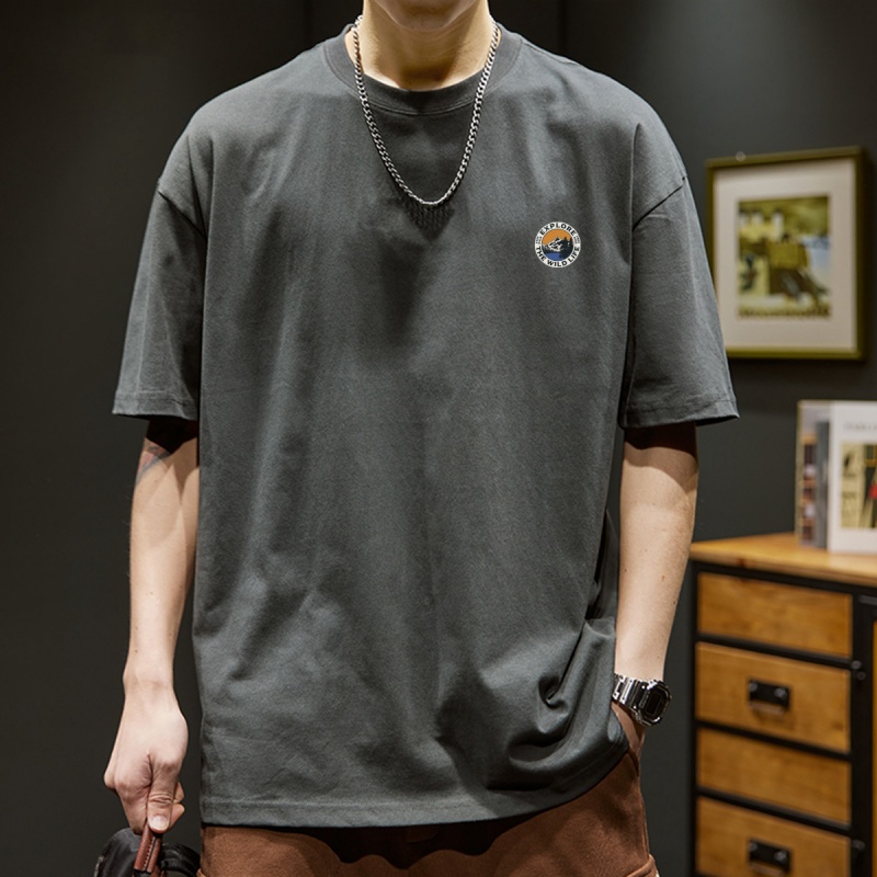 [1折价26.9元叠加优惠券]唐狮 男装款夏款男左胸小标圆领短袖T体桖圆领T恤夏装男高清大图