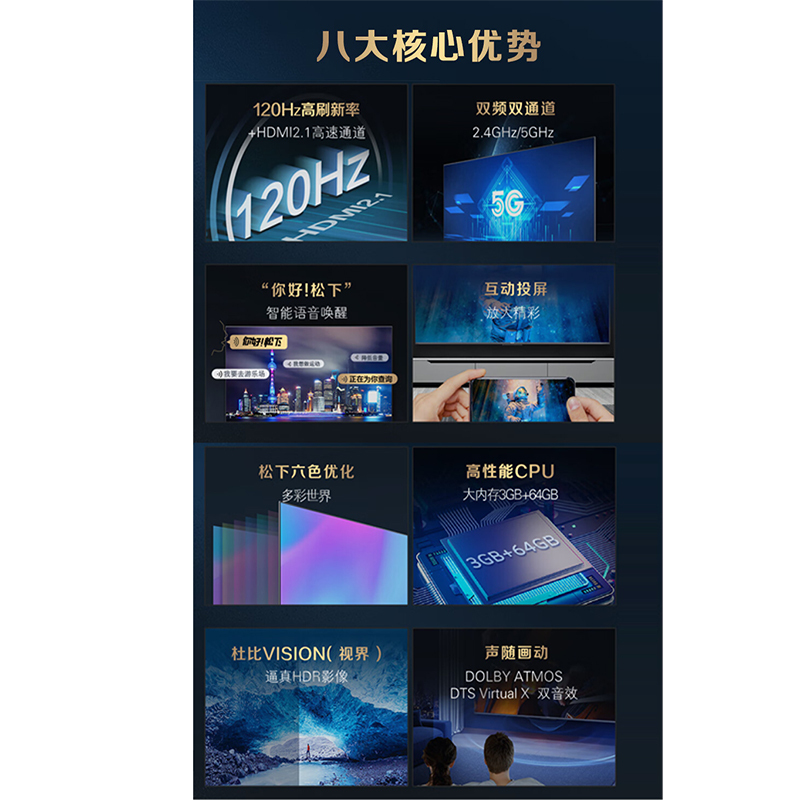 松下(Panasonic)TH-85LX780C 85英寸4K超高清120Hz高刷平板电视 HDMI2.1杜比视界低音炮