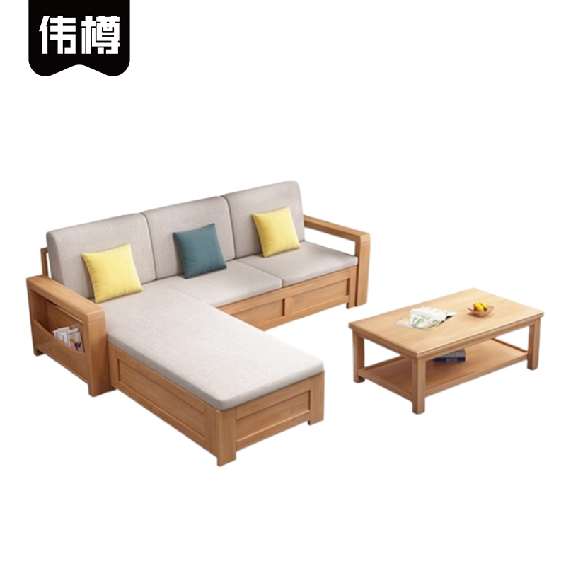 伟樽三人位实木沙发216*73*83cm+脚踏+茶几套高清大图