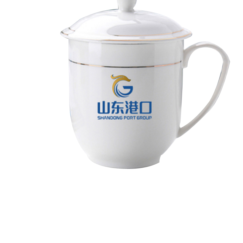 苏宁宜品推荐定制款双色logo带盖杯子瓷杯 50个装