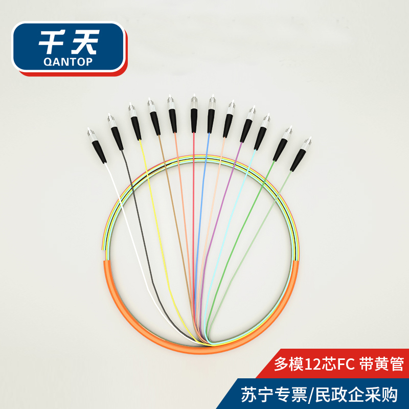 千天(QANTOP)电信级单模光纤跳线尾纤ODF单元体熔接尾纤 多模12芯FC束状尾纤带黄管 QT-GXTX551