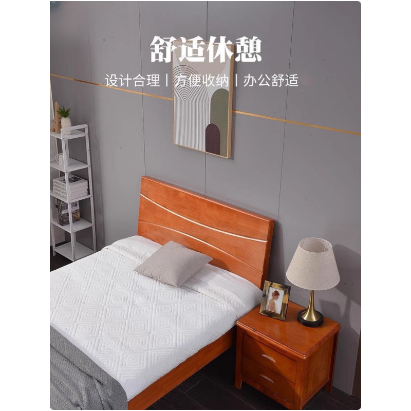 鑫木樽木质床100*200*100cm+5cm床垫组高清大图