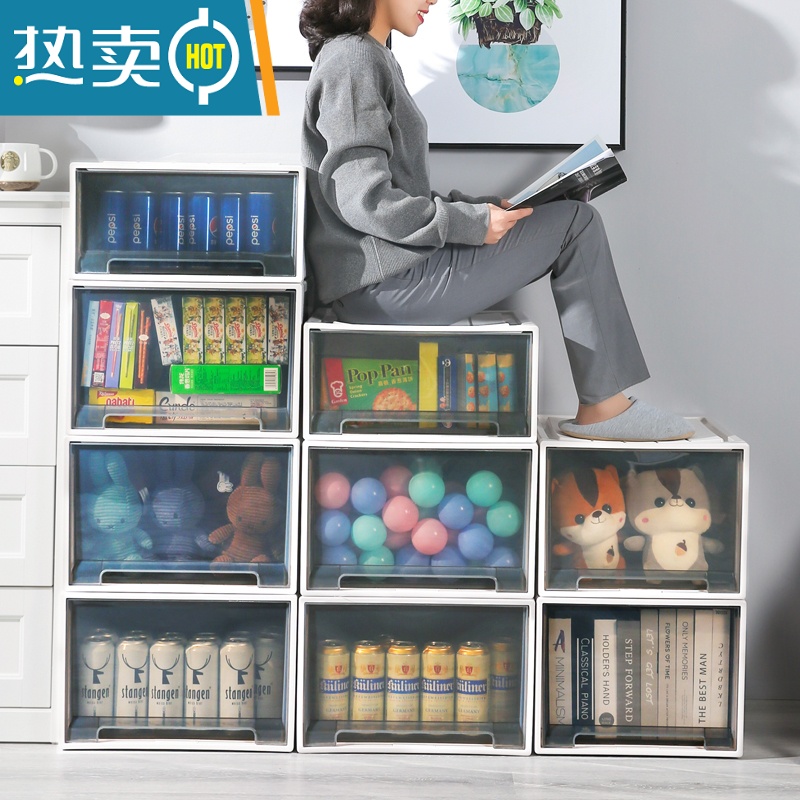 XIANCAI收纳箱抽屉式收纳盒透明塑料家用衣柜衣服衣物分层器整理储物柜高清大图