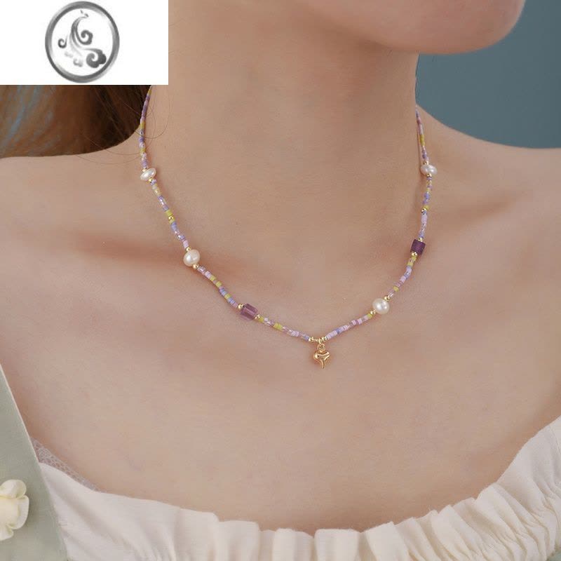 JiMi十里间[这~个好看辽~要自留了]甜美水晶淡水珍珠爱心项链锁骨链图片