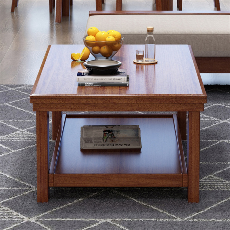 现代中式胡桃色实木橡胶木茶几908电视柜白色组合套装茶水桌可储物边