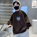 儿童装男童一体加绒卫衣秋冬款新款男孩冬季中大童上衣加厚潮 120cm 咖色