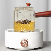 陶瓷电陶炉煮茶器小型纳丽雅家用 茶炉功夫茶具玻璃烧水壶套装 磨砂白+送2个锤纹玻璃杯