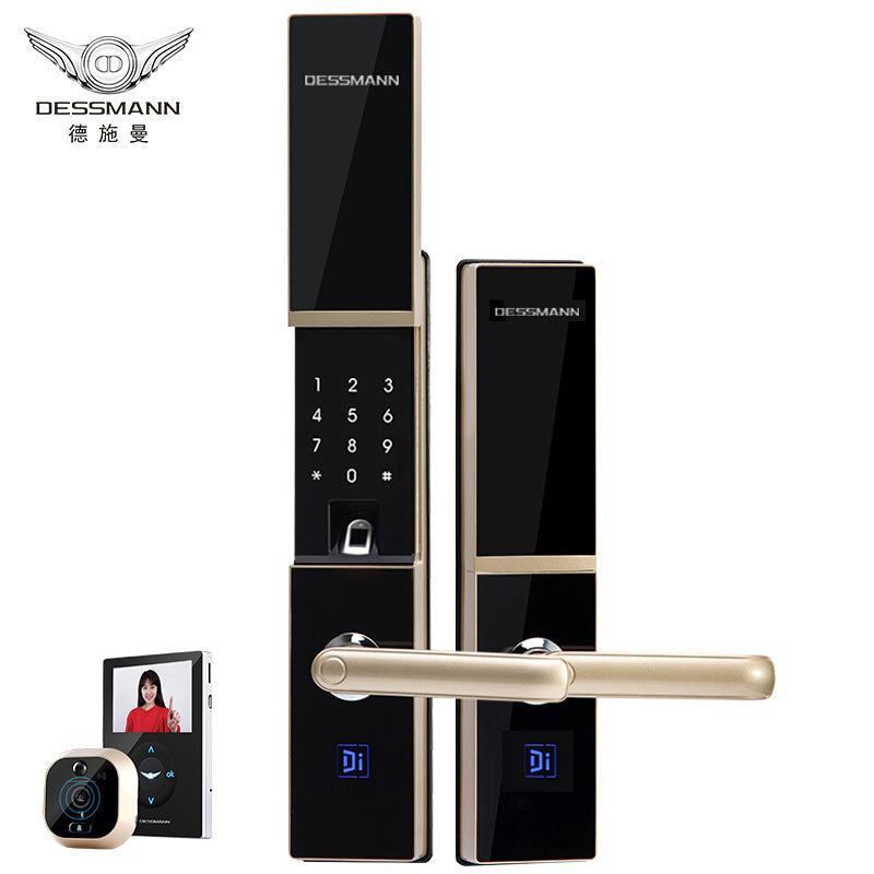 德施曼(DESSMANN)T710P指纹锁智能猫眼64位虚拟密码APP指纹密码卡片钥匙开门ios;Android星夜金