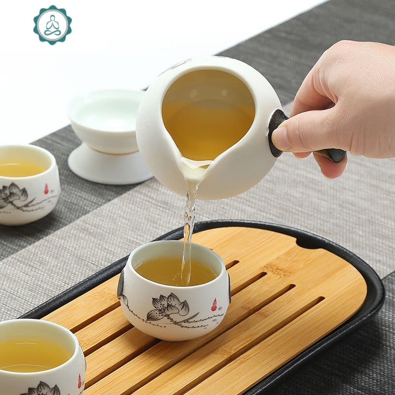 陶瓷功夫茶具雪花釉公道杯侧把茶海瓷器单柄公道杯分茶壶 封后 侧把公道杯(映日荷花)图片