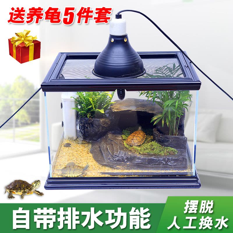 龟缸带盖子造景套装乌龟别墅玻璃缸防越狱乌龟缸带晒台大号专用缸图片