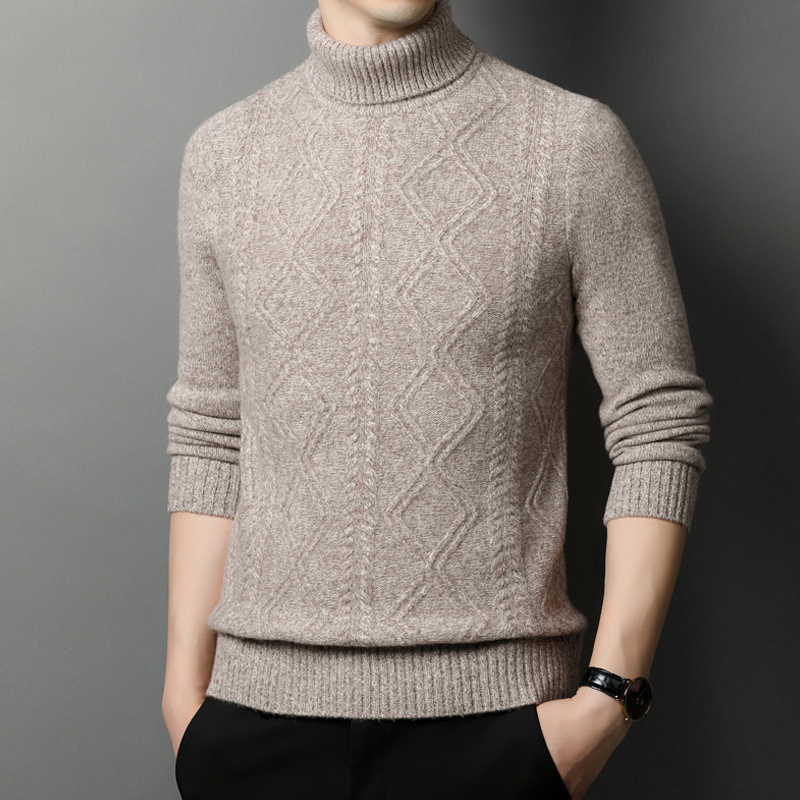 免费退换 超厚过冬羊绒衫毛衣男纯山羊绒保暖男装品牌高领毛衣宽松针织衫男士100纯羊毛衣抗寒冬装爸爸装针织打底衫男正品 61116驼咖 175/88A