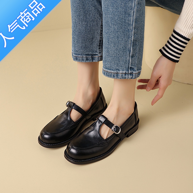 SUNTEK2023年 春季新款复古T字扣玛丽珍鞋女棕色乐福鞋低跟单鞋小皮鞋潮高清大图