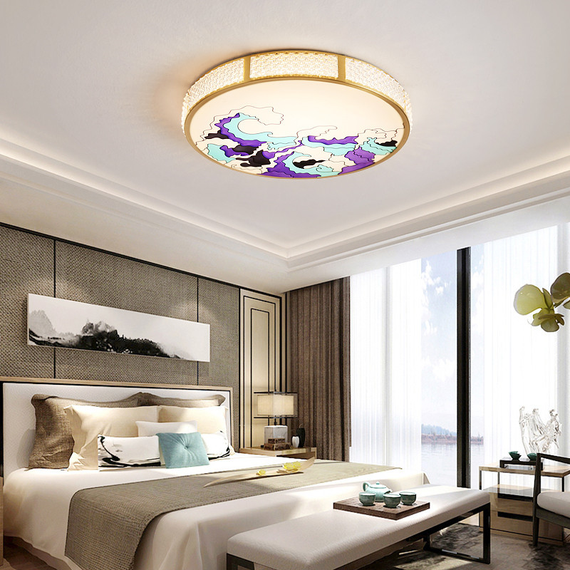 新中式全铜吸顶灯珐琅彩轻奢主卧室灯现代简约灯方形圆形餐厅书房多彩