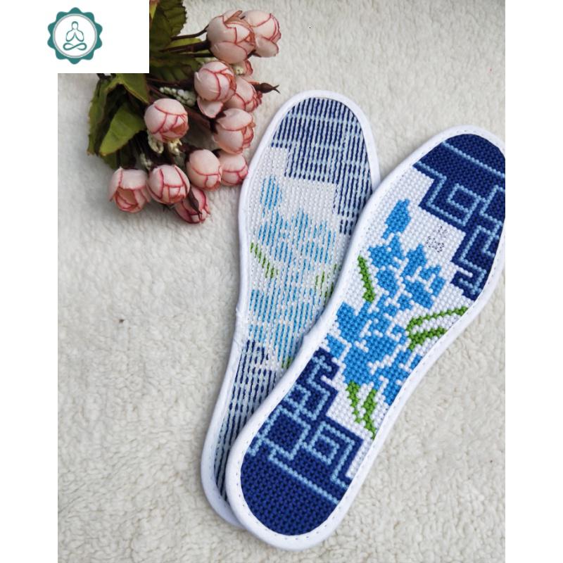精美纯手工十字绣成品结婚用品婚嫁吸汗透气针孔鞋垫白底君子兰 封后