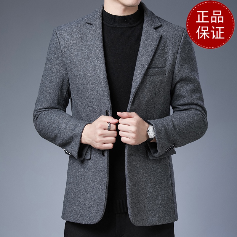 羊毛西装外套男春秋冬季中年商务休闲小西装修身毛呢西服外套男西服羊毛呢子大衣男短款中青年男士西装外套单西春秋单西修身外套 灰色 175