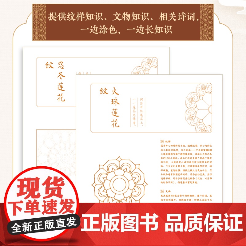 敦煌如梦 国风纹样线描涂色集 敦煌传统纹样图案线稿涂色书中国纹样图鉴素材成人静心解压描摹涂色画本线稿临摹图案本高清大图