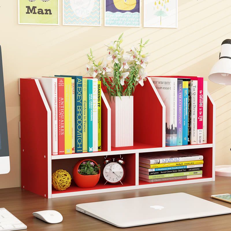 书架简易桌上学生用桌面简约小书柜办公室桌面收纳小书架创意书柜 A款直角 浅胡桃图片