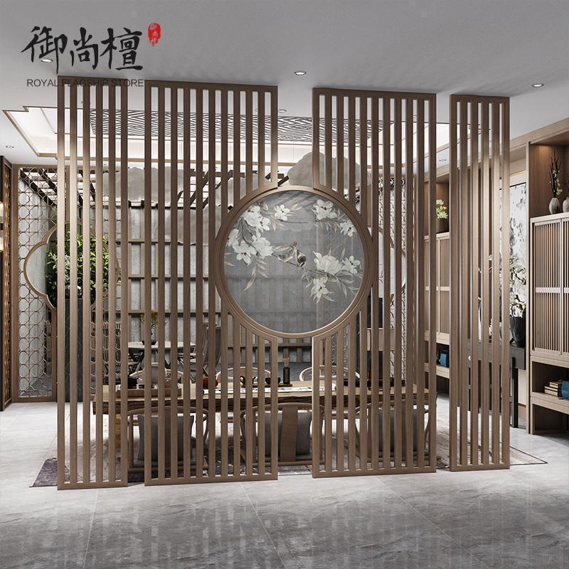 森美人新中式屏风隔断客厅顶天立地镂空栅栏现代简约落地实木格栅座屏 樟子松定制一平方价格组装