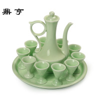鼎亨家用酒壶醒酒器白酒杯高脚陶瓷酒具仿古酒壶1斤龙泉青瓷酒具