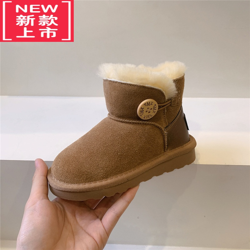 可莉允儿童雪地靴2022冬季新款男童大棉靴女童保暖短靴加绒加厚宝宝棉鞋
