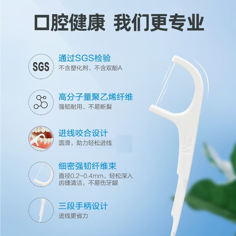 3M细滑牙线棒*1包(150支装) 牙齿牙缝护理清洁成人款高清大图